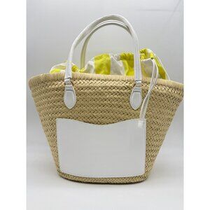 Macy's On 34th Isabellaa straw drawstring large beach tote -Yellow /Lime/Natural